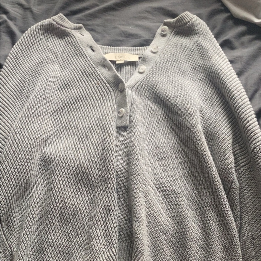 LOFT Light Gray Ribbed Cardigan